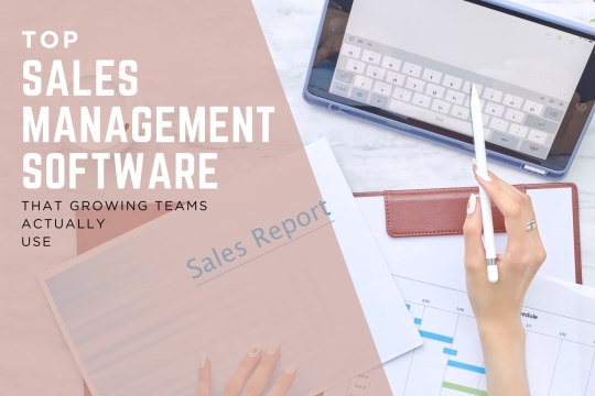 Sales management software dashboard with tablet, stylus, and sales report for growing teams.