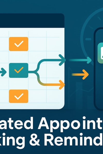 Automated appointment booking and reminders illustration showing calendar syncing with mobile confirmation